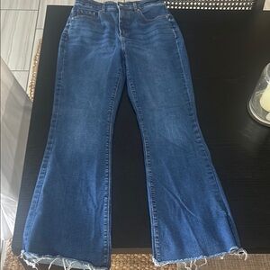 LOFT Blue Flare Wide Leg Jeans with Distressed Hem